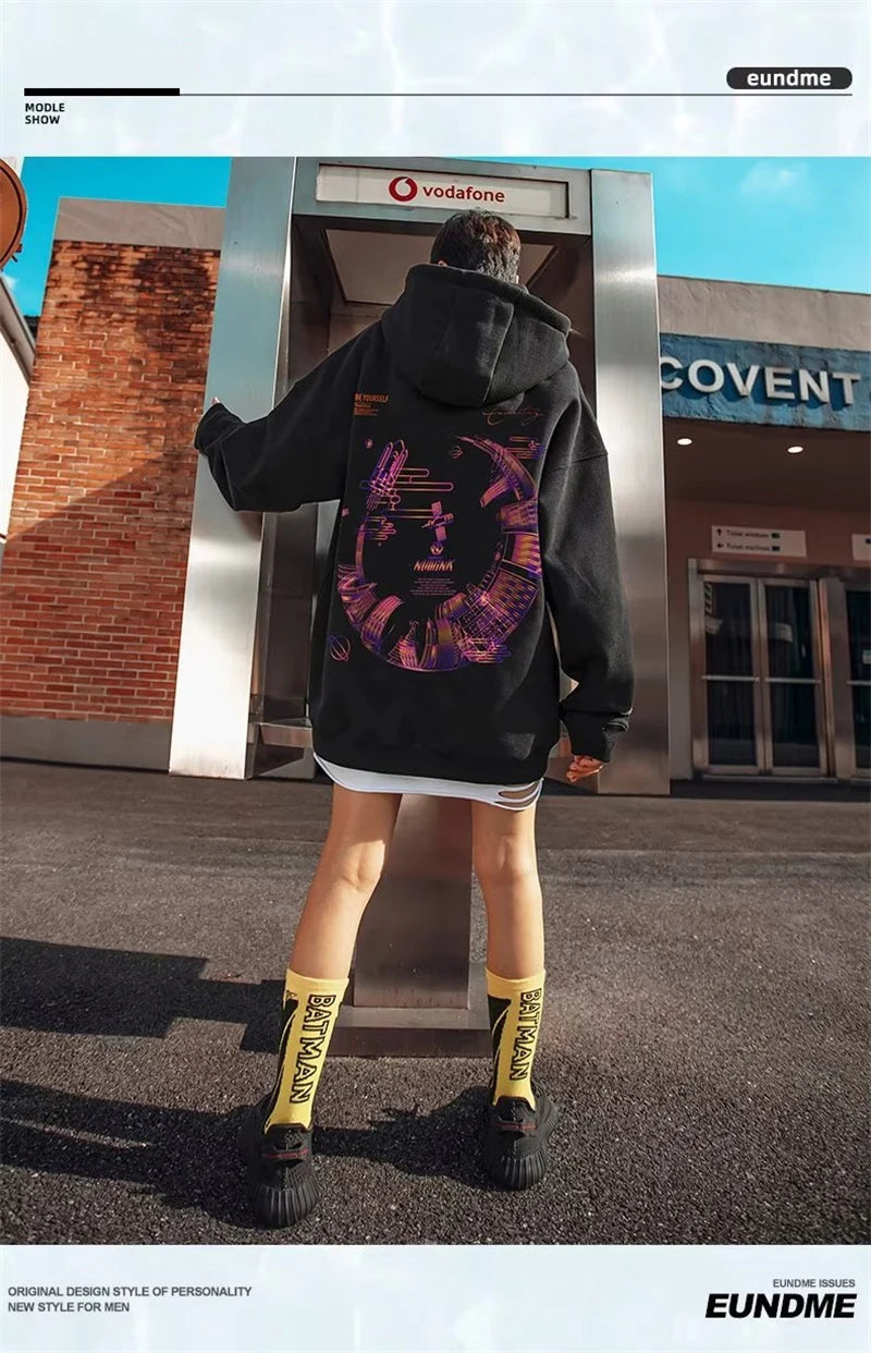 High Street Graffiti Graphic Hoodie Mens Loose Fleece Hoodies Harajuku Hip Hop Oversize Casual Hooded Sweatshirts Y2K Clothes Street King Limited