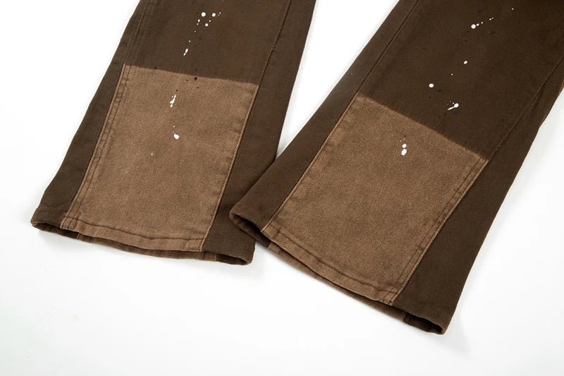 swag hip hop speckle ink flare jeans streetwear patchwork mens cargo jean pants washed logging trousers jeans male jeans overall unique cargo style 4766