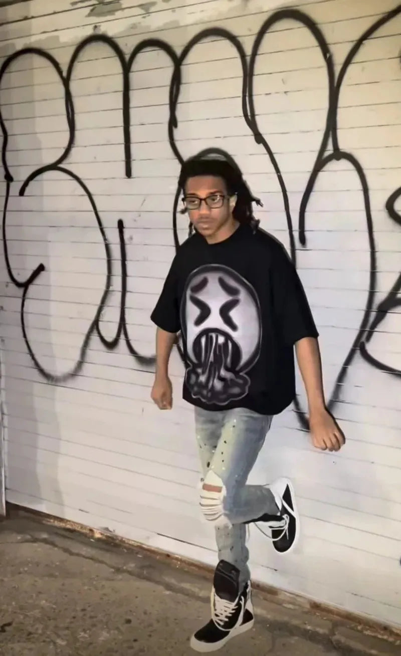 Y2k Streetwear Gothic Anime Graphic Print Oversized T-Shirt Men's Fashion Harajuku Rock Loose Round Neck Casual Short Sleeve Top Street King Limited