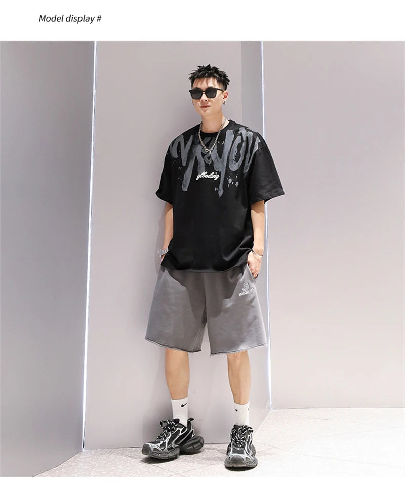 2024 New American Letter Print T-shirt Men's Summer Short Sleeve Cotton Oversize Tee Shirts Hip Hop Fashion Y2K Breathable Tops Street King Limited