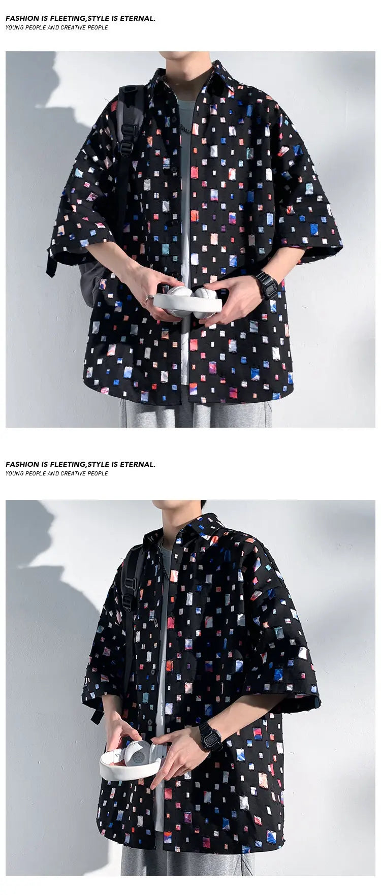 Summer Short Sleeved Shirt Men Fashion Retro Hollowed Out Shirt Men Streetwear Loose Colored Plaid Shirt Mens Large Size M-5XL Street King Limited