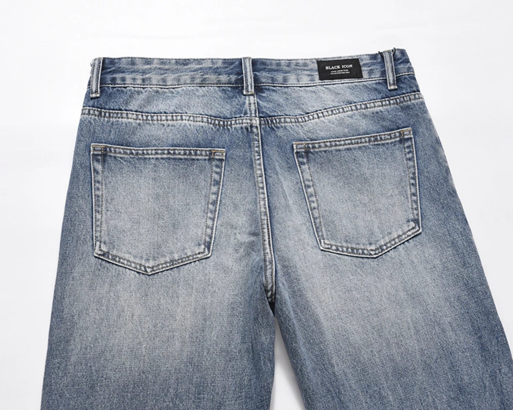 Contrast Color Hole Washed Blue Jeans for Men Streetwear Loose Ripped Flare Pants Frayed Retro Casual Oversized Denim Trousers Street King Limited