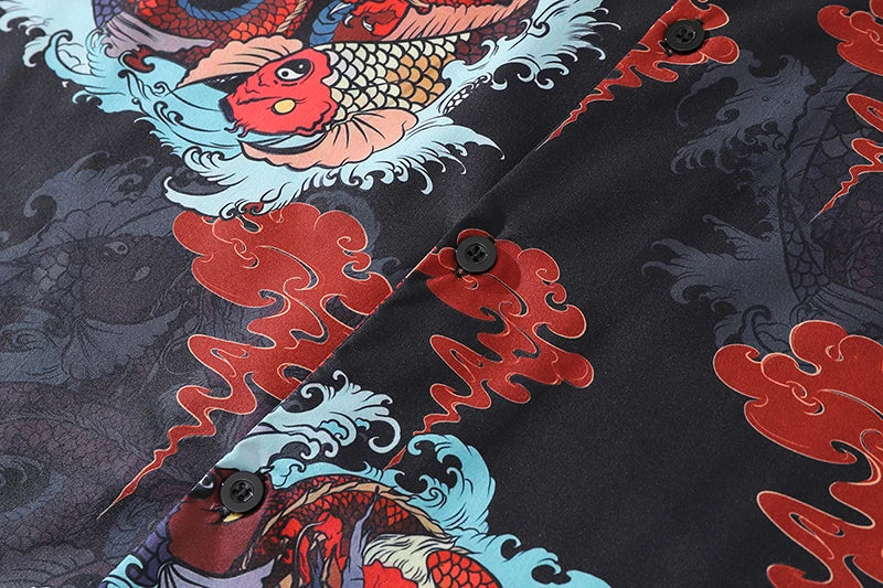 Streetwear Dragon Print Hawaiian Shirt Mens Hip Hop Harajuku Streetwear Button Up Dragon Print Hawaiian Shirt Mens Hip Hop Harajuku Streetwear Button Up Beach Shirt Chinese Style Short Sleeve Casual Tops Shirt Fashion Sweater Jacket With Graphic Design For Men