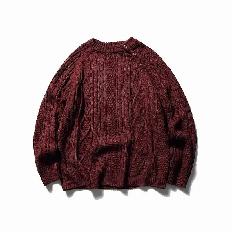 Thicken Japanese Retro Sweater Mens 2024 New College Couples Casual Warm Round Neck Pullover Red Simplicity Knitted Jacket Street King Limited