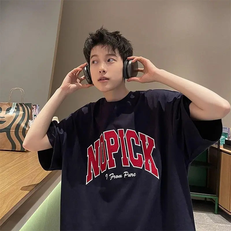 Summer new style boy handsome short-sleeved thin Hong Kong style half-sleeved pure cotton loose Korean style heavy trend T-shirt Street King Limited