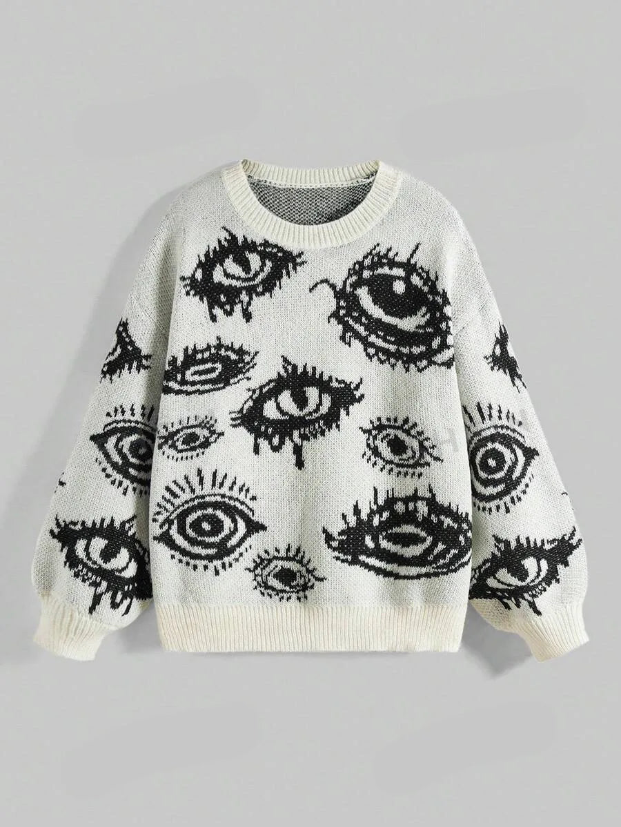 Traf Women's sweater eyes y2k new pullovers Knit wear Winter clothes women vintage Female clothing long sleeve tops Oversize Street King Limited