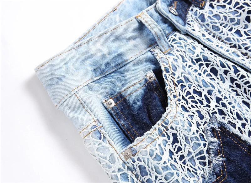 fashion stars patchwork mesh denim jeans new casual slim fit biker trousers skinny jeans men streetwear hip hop pants joggers unique joggers style 4802