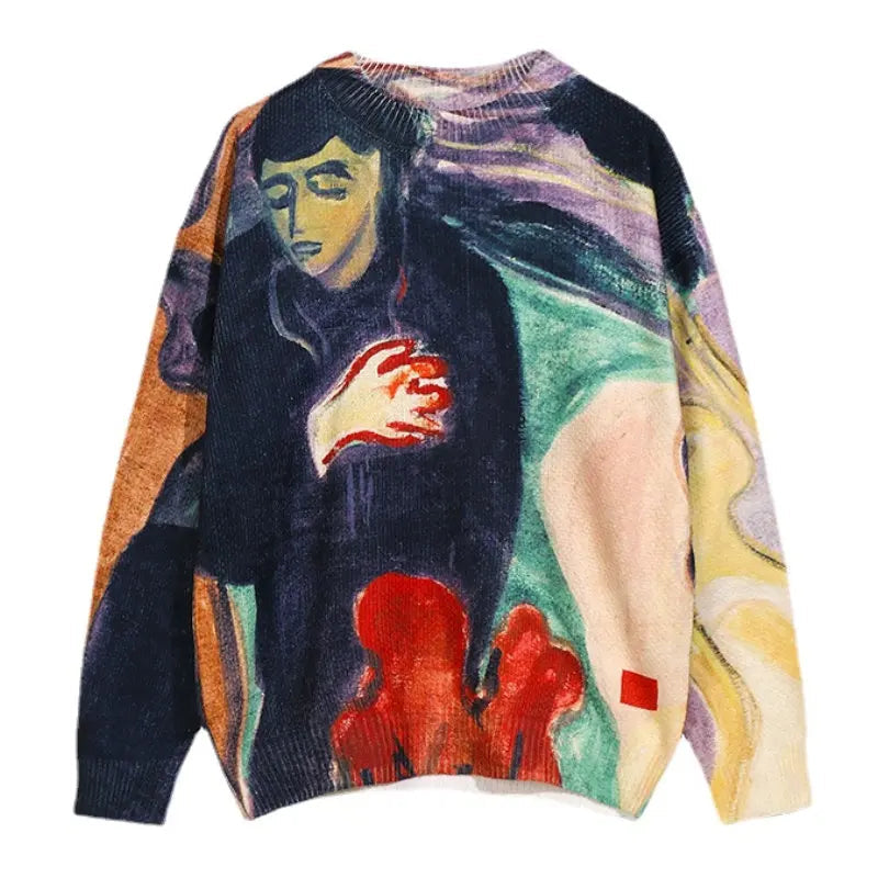 Men Hip Hop Sweater Pullover Streetwear Harajuku Painting Knitted Sweater Retro Vintage Autumn Casual Cotton Pullovers Sweaters Street King Limited