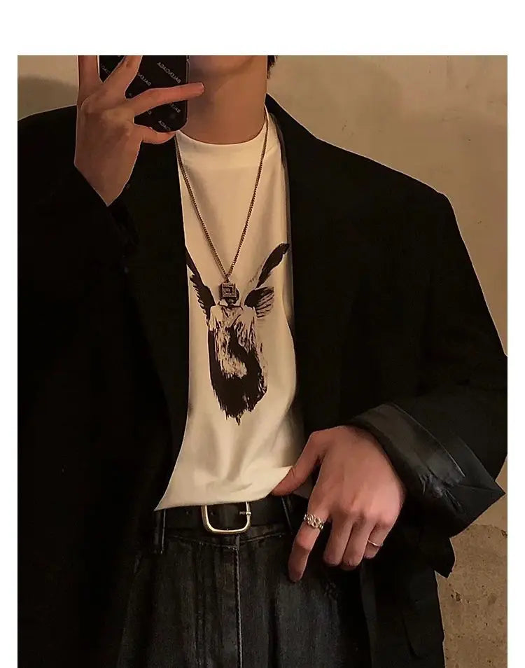 Summer Korean style personalized graphic print T shirt new Japanese style creative angel simple y2k retro oversized T shirt Street King Limited
