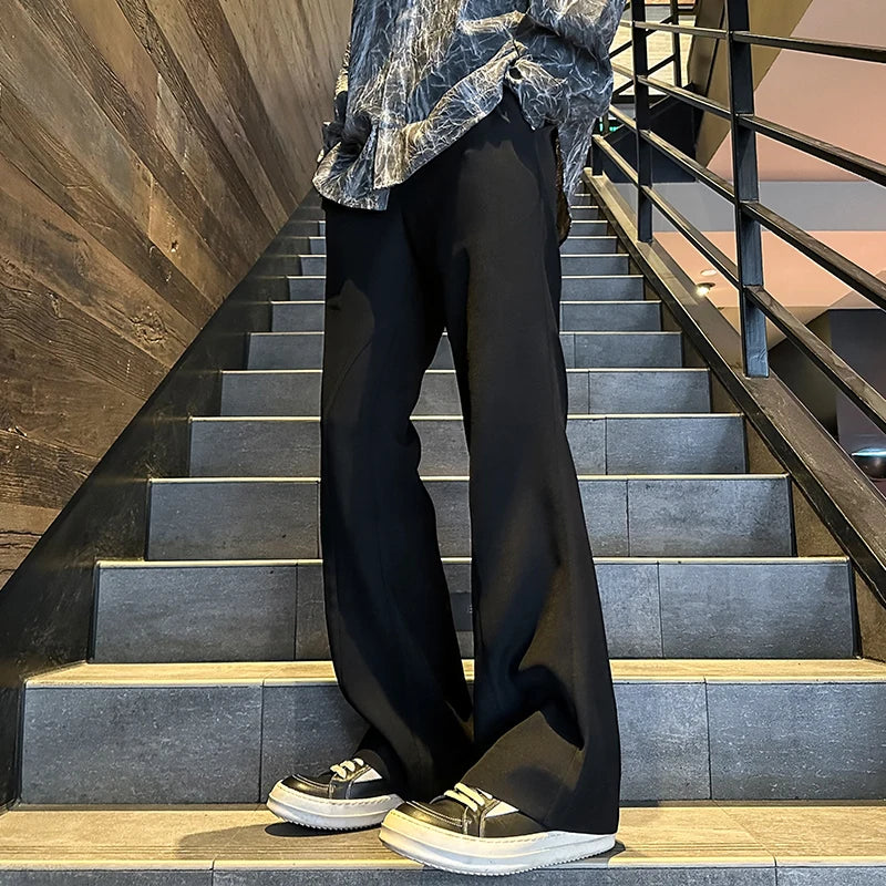 2025 mens four seasons new mid waist micro flared casual pants fashion trend leisure mens flared leg trousers korean pants men unique default style 1277
