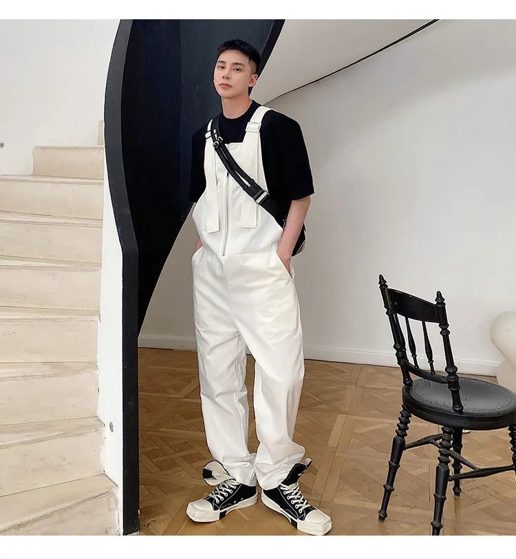 Trendy Men's Shoulder Strap Jumpsuit Pants Washed Loose Fitting Workwear Pants Multi Pocket Streetwear Cargo Suspenders Pants Street King Limited