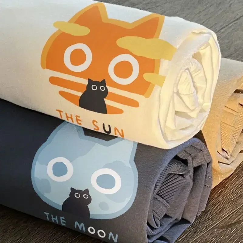 Summer Japanese Cartoon Anime Cat Short Sleeved Pure Cotton Short Sleeved T-shirt Loose and Versatile Cute Student Girl Top Street King Limited
