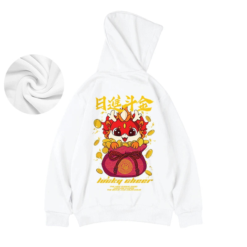 Lucky Cheer Dragon Printed Hoody Man Y2K Streetwear Clothes Fleece Hip Hop Loose Fashion Pullover Sweatshirts Graphic Hoody Street King Limited