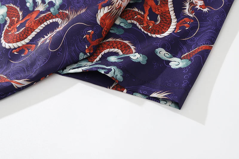 Men Dragon Print Chinese Style Shirt Casual Short Sleeve Hawaiian New Summer Shirts Hip Hop Streetwear Loose Top Harajuku Shirts Street King Limited