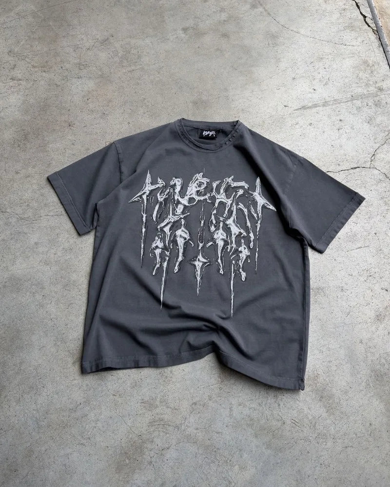 American High Street Trendy Brand Letters Anime Print Oversized Short-sleeved Tops Men Y2k Fashion Retro Casual T-shirts Women Street King Limited
