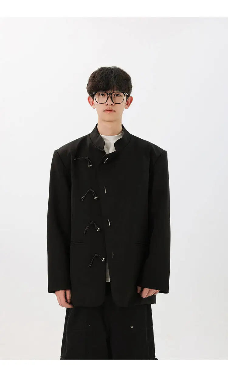 men fashion streetwear vintage stand collar loose casual black suit blazer jacket couple spring autumn coat outerwear unique default style 801