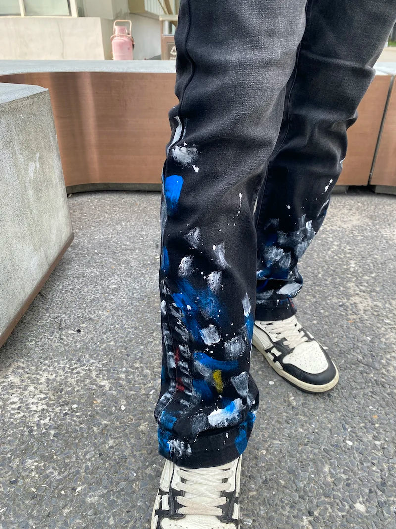 graffiti printed skinny denim jeans men casual buttons fly slim straight biker trousers jeans fashion hip hop jean pants joggers sporty tapered joggers