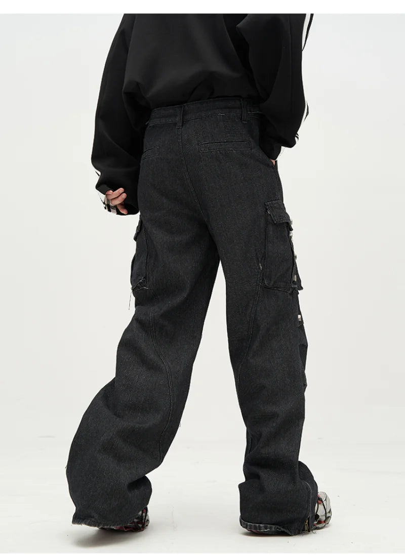 punk rivet denim jeans pants mens 2023 harajuku streetwear bottom zipper cotton casual oversize joggers straight pants trousers streetwear sweatpants