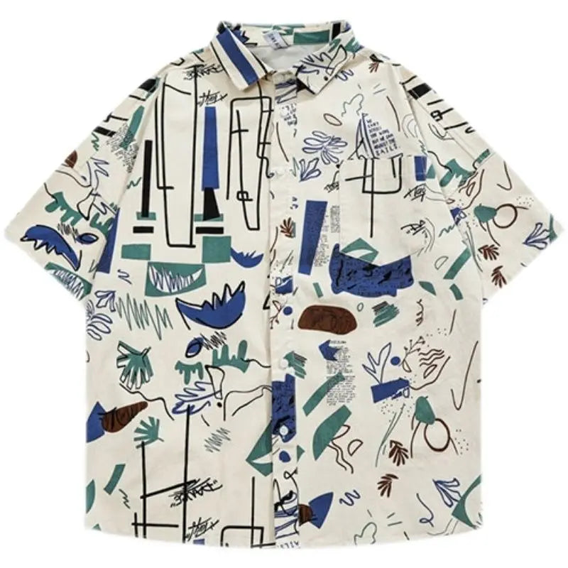 Summer Korean Trendy Brand Creative Printed Beach Short-sleeved Shirt Men's Japanese Street Y2K Personalized Couple Flower Shirt Street King Limited
