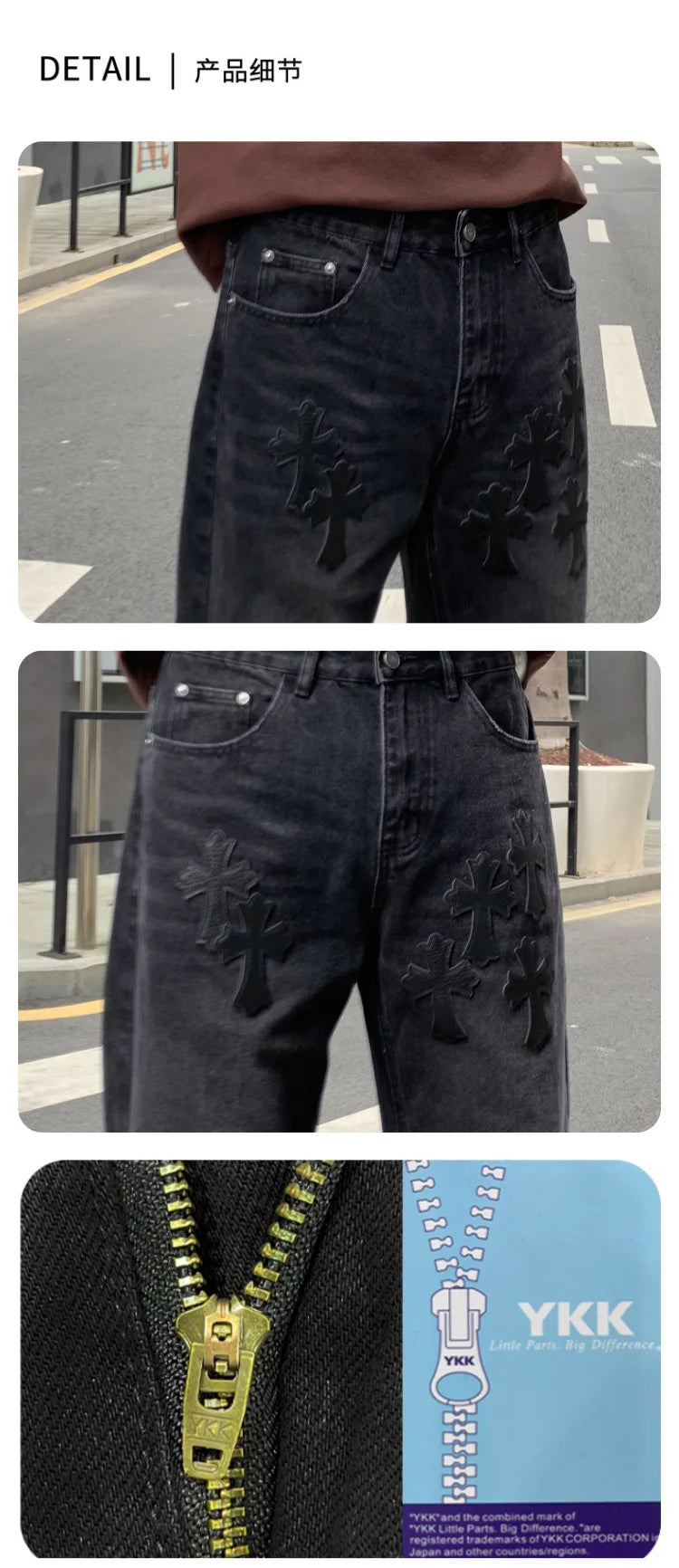 men embroidery streetwear brand fashion hip hop loose casual straight motorcycle denim jeans pant cityboy y2k jeans trousers unique jeans style 2367