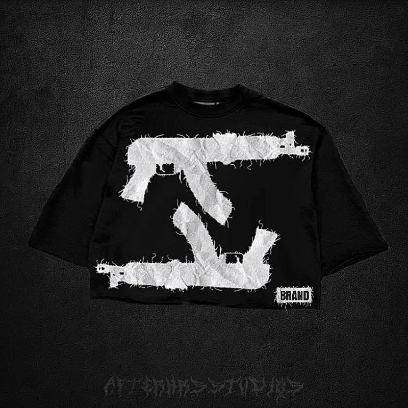 Summer Gothic Trendy Brand Rock Hip-hop New T-shirt Men Y2k American Street Retro Anime Print Oversized Short-sleeved Tops Women Street King Limited