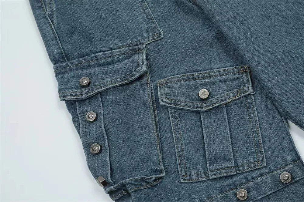 punk rivet denim jeans pants mens 2023 harajuku streetwear bottom zipper cotton casual oversize joggers straight pants trousers unique joggers style 3469