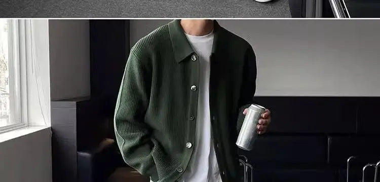 Trendy Korean Style Simple Green Sweater Retro Jacket Men's Sweater Trendy Casual Niche Y2K Street Hip-hop Jacket Tops Street King Limited