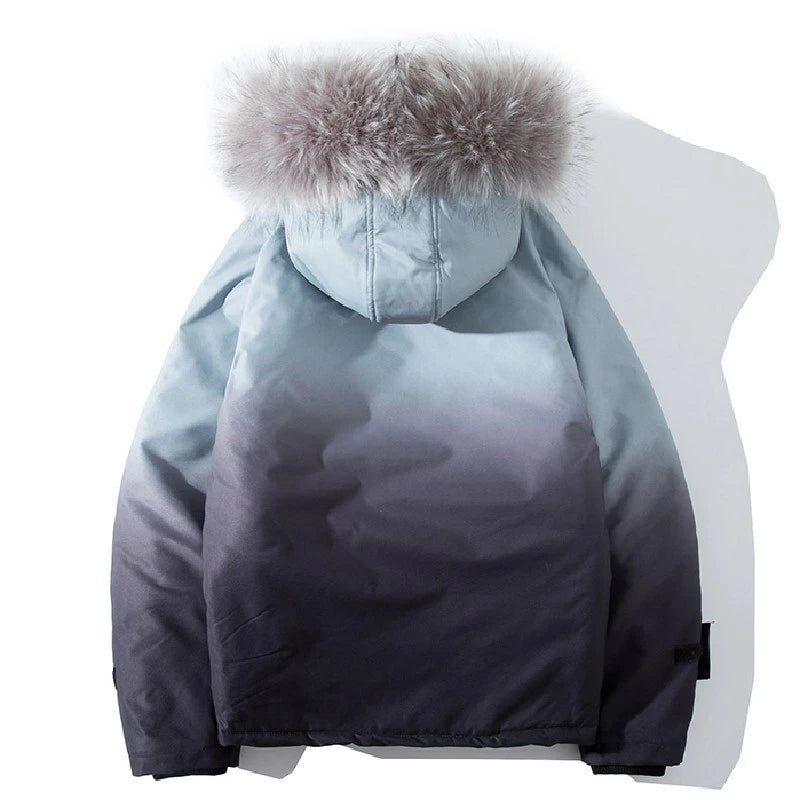 rainbowtouches winter warm gradient parkas men women streetwear thick jackets coat fashion harajuku hoody fur collar coats relaxed fit trousers