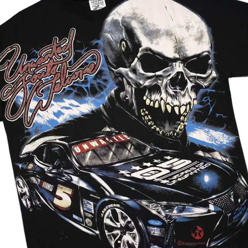 2024 New Summer Gothic Trendy Skeleton Pattern Printed Oversized T-shirt Women's Y2K Casual Loose Versatile Short Sleeve Shirt Street King Limited