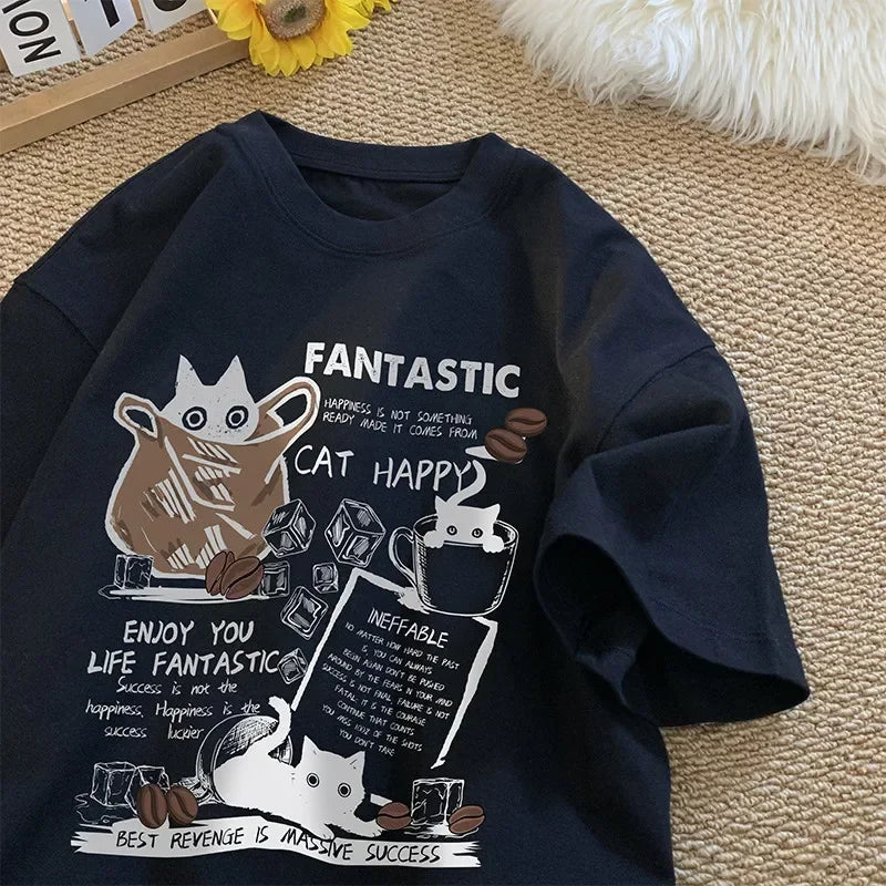 Trendy American Ins Street Men's Diagonal Printed Short-sleeved T-shirt Summer Personalized Retro Cotton Y2K Niche Top Street King Limited