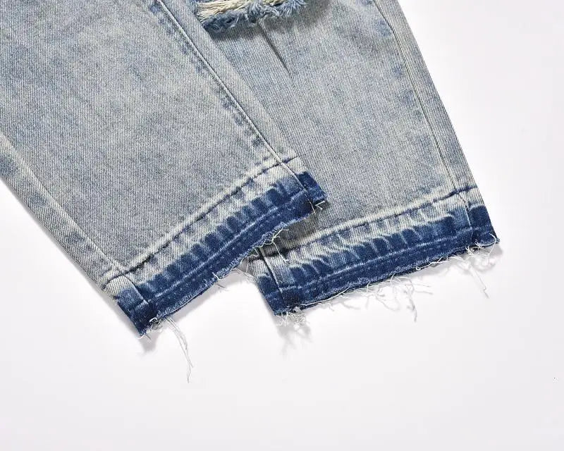 mens high street denim jean pants new casual blue slim ripped holes straight zipper jeans trousers hip hop streetwear joggers unique joggers style 5246
