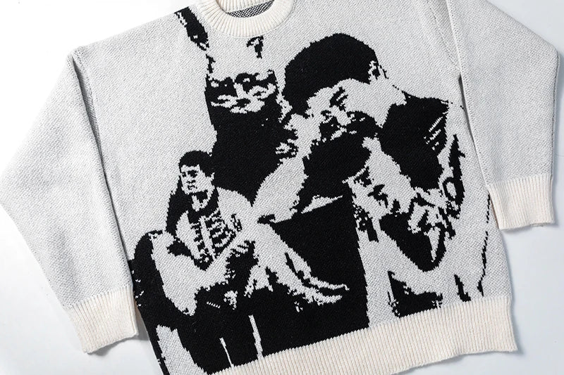 Hip Hop Punk Knitted Oversized Sweater Mens Autumn Winter O-neck Long Sleeve Pullover Streetwear Unisex Loose Sweaters Clothing Street King Limited