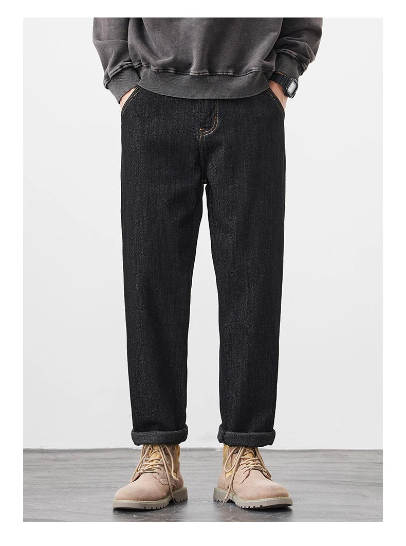 plus size 28 42 micro elastic jeans men classic fashion casual loose straight black denim jeans pant cityboy jeans long trousers unique jeans style 2019