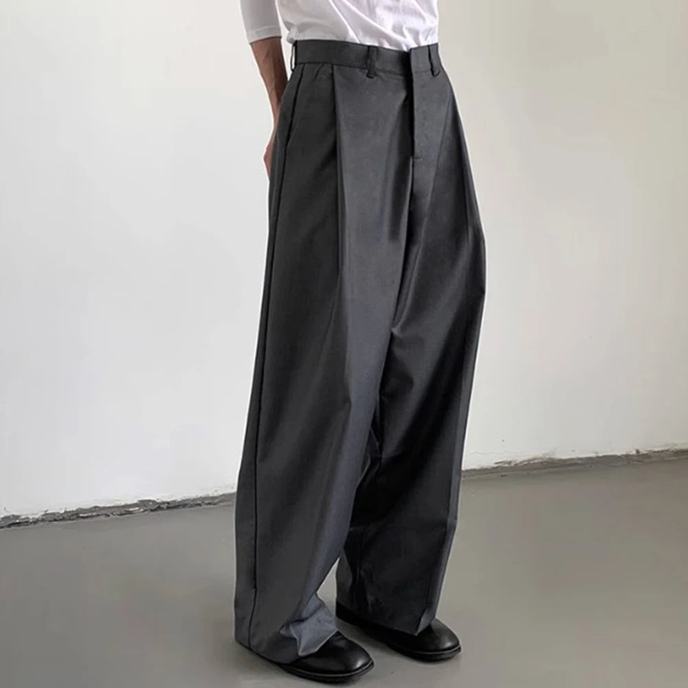 mens straight tube ice silk pants casual slacks youth thin wide leg pants business summer pants soft vintage trousers unique default style 978