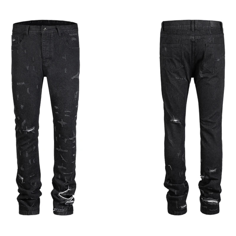 harajuku scratched ripped holes denim jeans mens zipper jeans hip hop fashion streetwear new casual straight joggers jean pants unique joggers style 1633