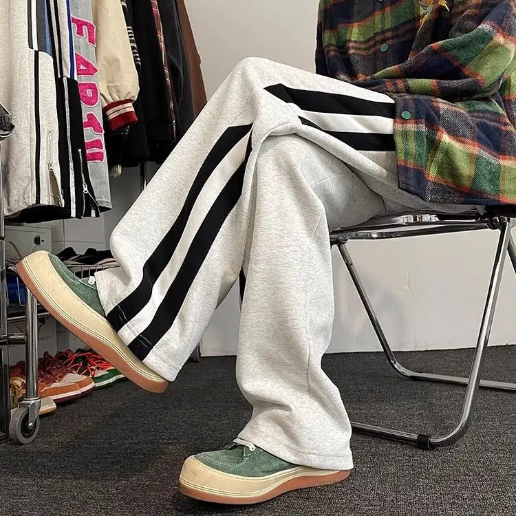 Summer Korean style spliced side striped sports trousers Fashion American loose y2k versatile retro street straight casual pants Street King Limited