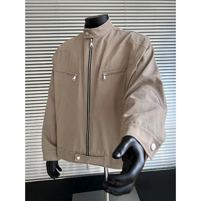 spring autumn fashion motorcycle jacket men stand collar loose casual korean streetwear vintage cargo jackets coat outerwear unique cargo style 230