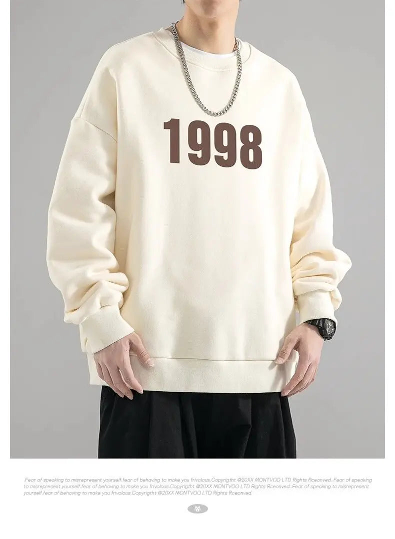 Trendy Korean Personality Simple Retro Sweatshirt for Boys 2024 New Spring and Autumn Ins American Sports Personality Youth Tops Street King Limited