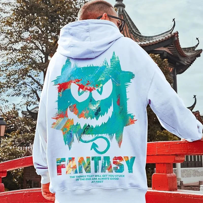 Harajuku Devil Graffiti Print Oversized Hoodies For Men Autumn Hooded Sweatshirts Couples Hip Hop Fashion Hoodie y2k Streetwear Street King Limited