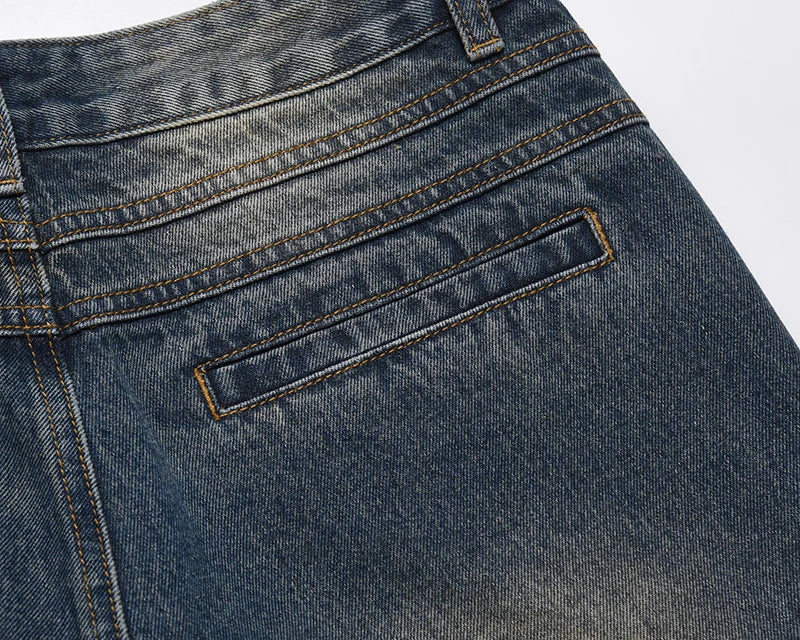 mens retro washed denim jeans loose straight pants 2023 new fashion streetwear trousers hip hop casual zipper jean pants joggers unique joggers style 1488