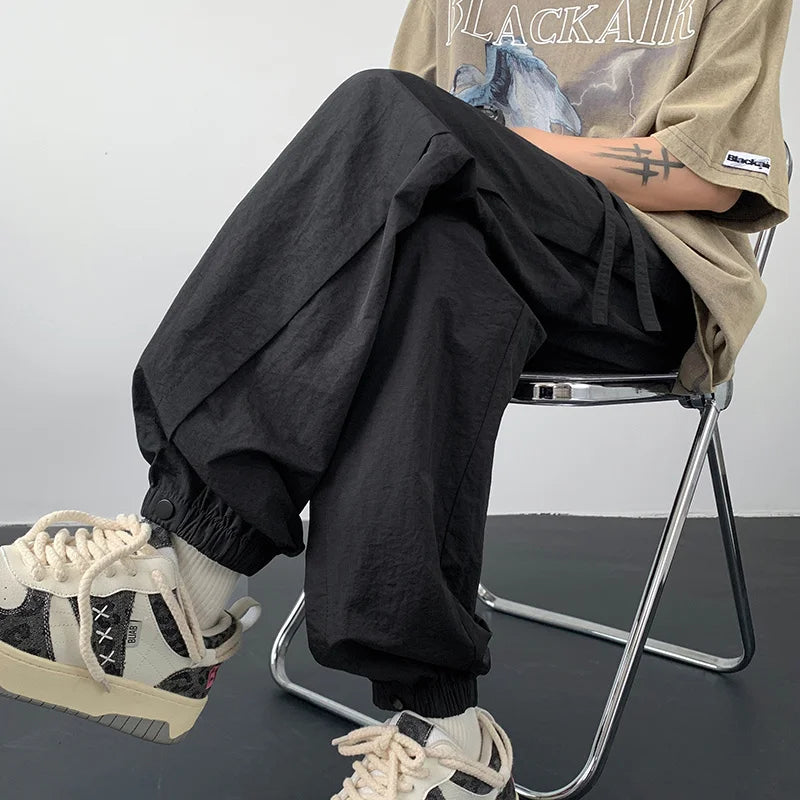 summer mens solid color breathable trousers male casual elastic waist fitness joggers sweatpants autumn baggy straight pants streetwear sweatpants