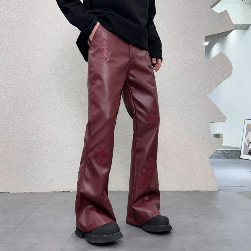 pu leather pants men streetwear fashion hip hop punk gothic vibe casual faux leather pant man boyfriend motorcycle trousers unique default style 2903