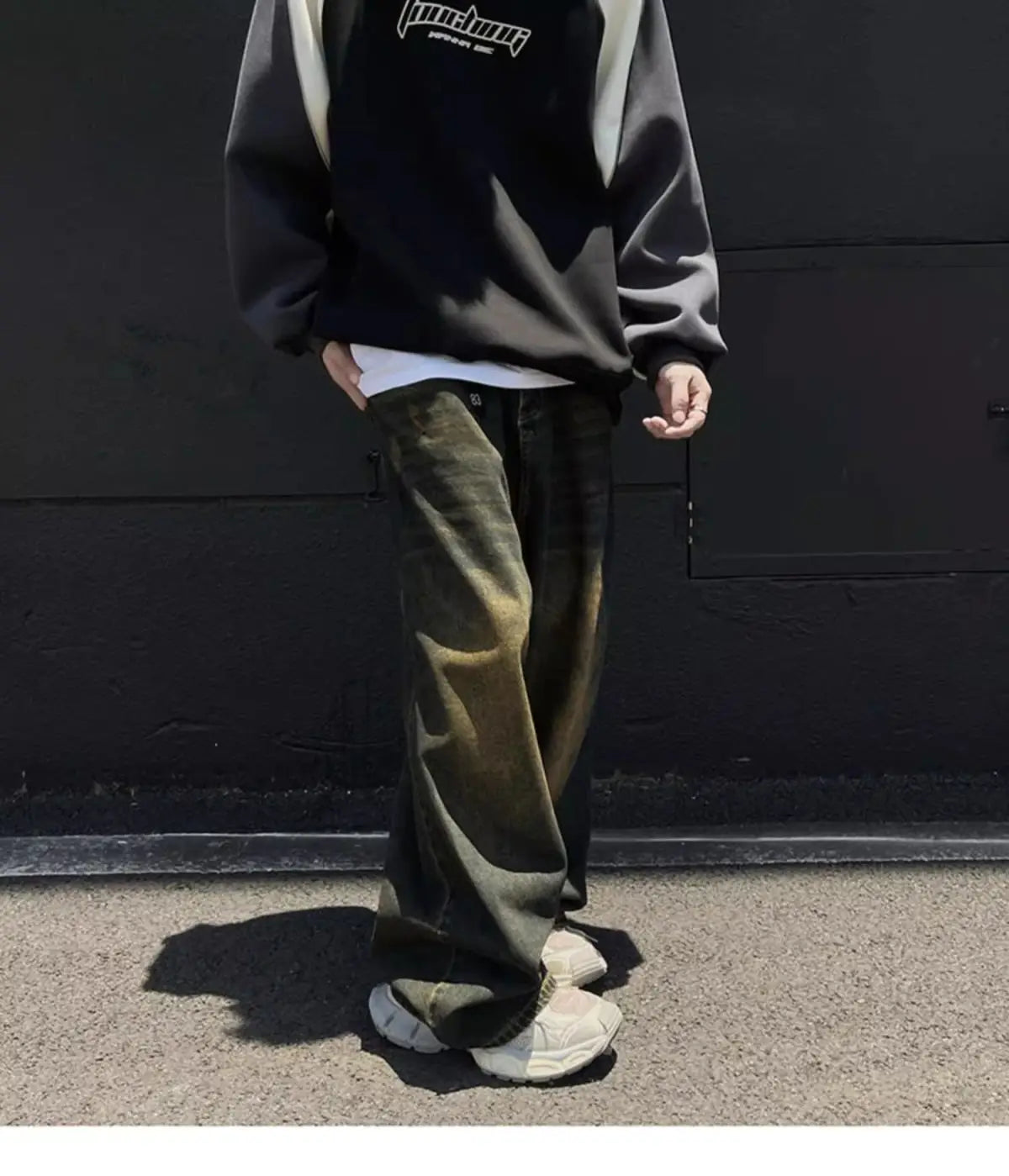 Trendy Personality Korean Motorcycle Style Round Neck Sweatshirt Men 2024 Spring Autumn Niche Contrasting Color Pullover Hot Top Street King Limited
