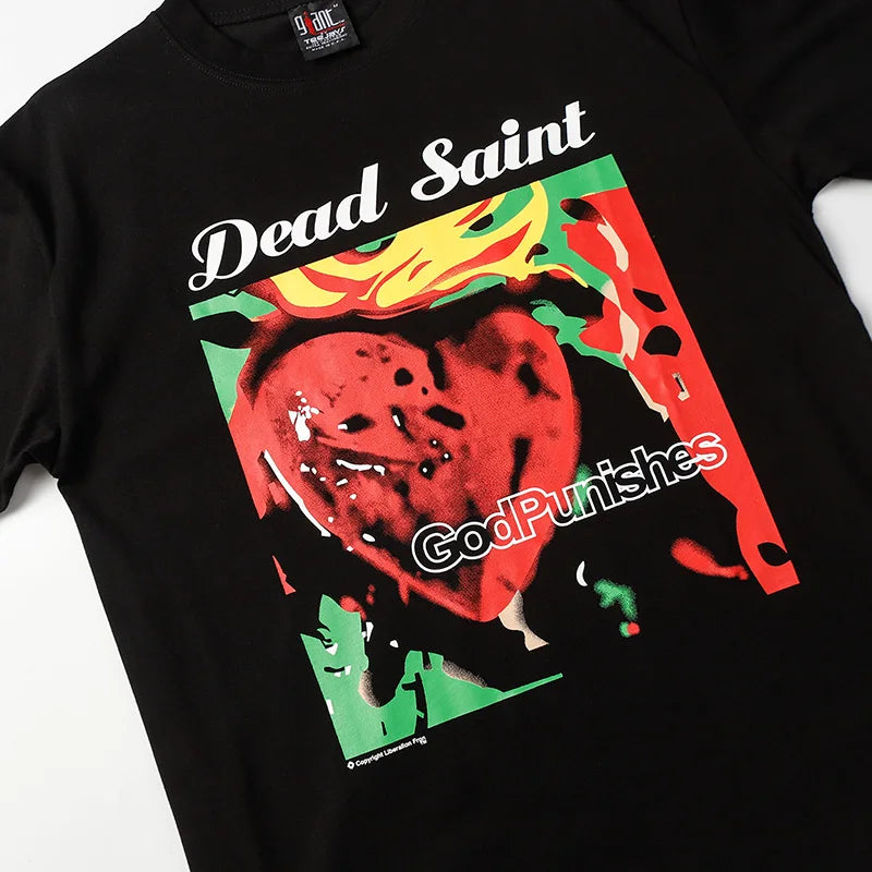 Saint T-shirt Summer Men Woman High Quality Street Hip Hop Chaopai Lovers Loose Casual O-Neck Wash Top Tees Street King Limited