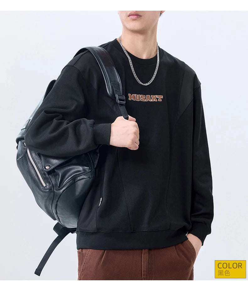 Men Handsome Splice Embroidery Fashion Loose Casual Pullover Sweatshirt Spring Autumn Plus Size Hoodies for Man Clothing Street King Limited