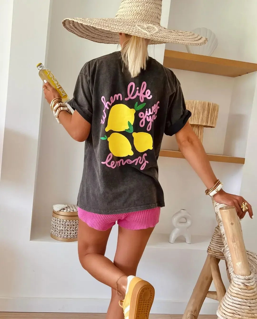 Lemon Graphic T Shirts Casual Streetwear Harajuku Washed Cotton Gothic Clothes Oversized Y2k Top Couples Goth Women Clothing Street King Limited