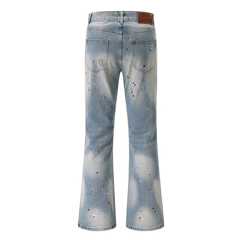 Men's Blue Flared Jeans Fashion Designer Ripped Vintage Denim Pants 2024 New Fashion Casual Jeans Trousers Street King Limited