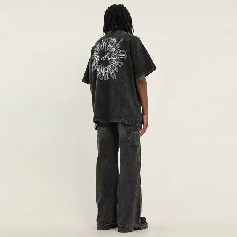 Vintage High Street Jeans Men Women Distressed Patch Design Wide Leg Pants American Style Straight Baggy Korean Trousers Spring Street King Limited