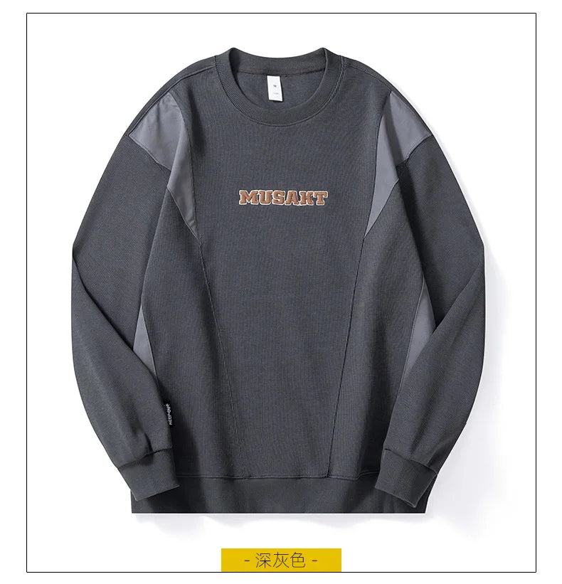 Men Handsome Splice Embroidery Fashion Loose Casual Pullover Sweatshirt Spring Autumn Plus Size Hoodies for Man Clothing Street King Limited