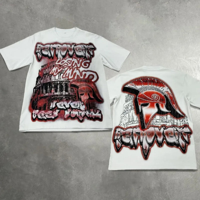 2024 Summer American Retro Personalized Anime Print Oversized Short-sleeved Men Y2k Harajuku Fashion Casual Loose T-shirt Women Street King Limited